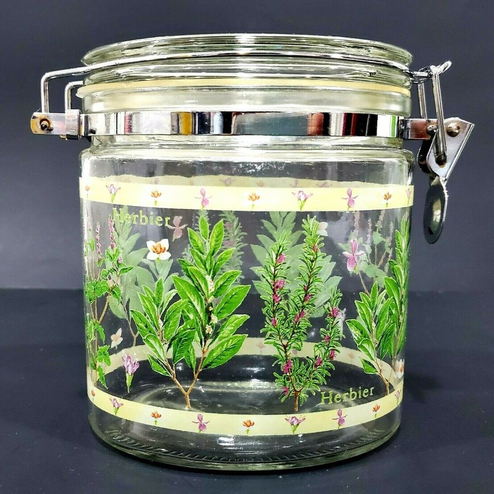 VTG glass herbier canister / lid 27 oz